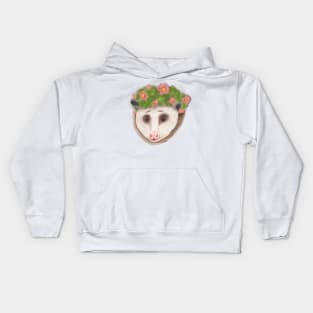 Cottage core opossum with flower crown Kids Hoodie